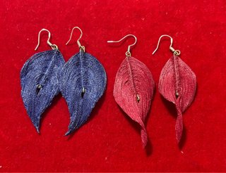Pendientes de plata hoja azul y rojo