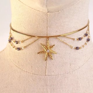 Choker Dorado con Estrella y Perlas Moradas