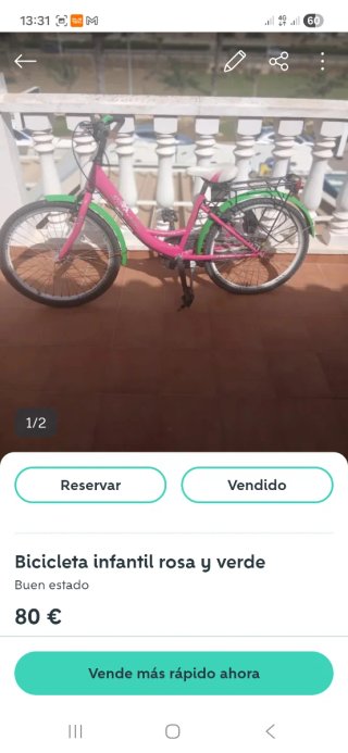 Bicicleta Infantil Rosa y Verde
