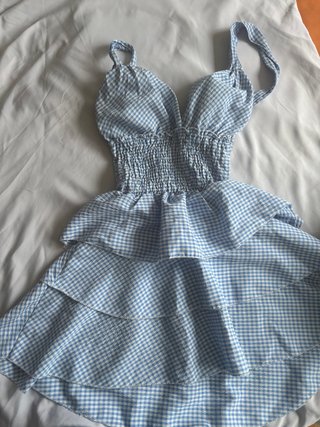 Vestido de cuadros azul y blanco