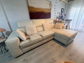Sofá Chaise Longue Piel Natuzzi Beige