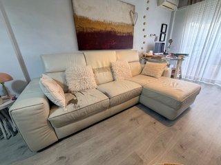 Sofá Chaise Longue Piel Natuzzi Beige