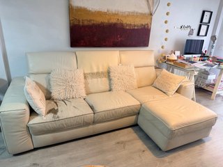 Sofá Chaise Longue Piel Natuzzi Beige