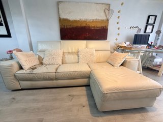 Sofá Chaise Longue Piel Natuzzi Beige