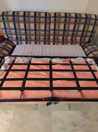 Sofá Cama Tela Beige y Azul