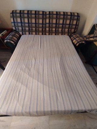 Sofá Cama Tela Beige y Azul