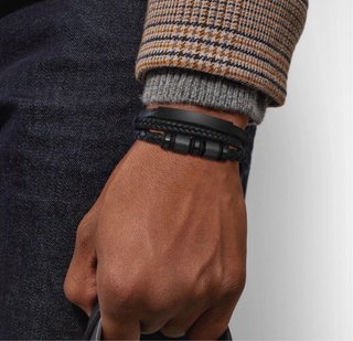 Pulsera Negra Hombre Cuero y Metal
