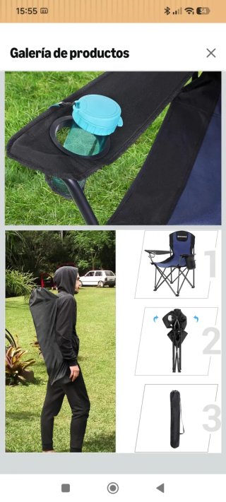 Silla plegable camping negra y azul