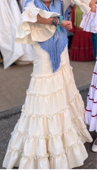 Vestido Flamenca Niña Blanco. Talla12.