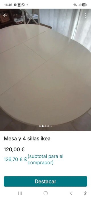 Mesa redonda blanca y 4 sillas