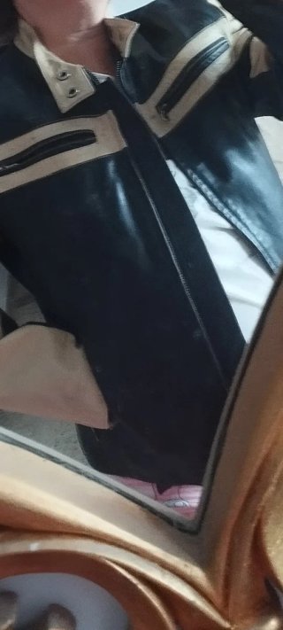 Chaqueta de Piel Motera Negra y Beige