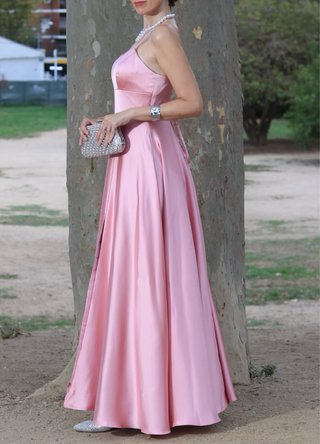 Vestido de Invitada Largo Rosa Satén
