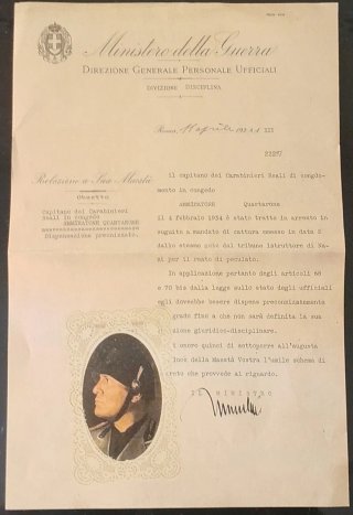 Vendo Manuscrito Militar Histórico de Mussolini