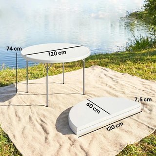 Mesa Camping Plegable 120x120 HDPE Blanca Portátil