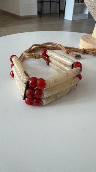 Bracciale etnico tribale rosso e beige