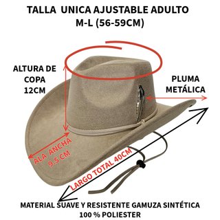 Sombrero Vaquero con pluma Ajustable Beige Unisex