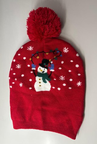 Gorro Navideño Muñeco Nieve Pompon Rojo