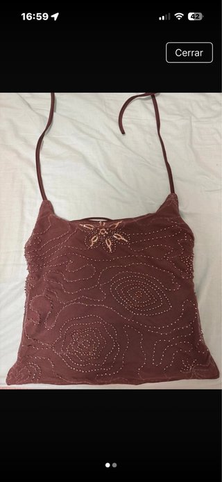 Top tirantes fino marrón bordado