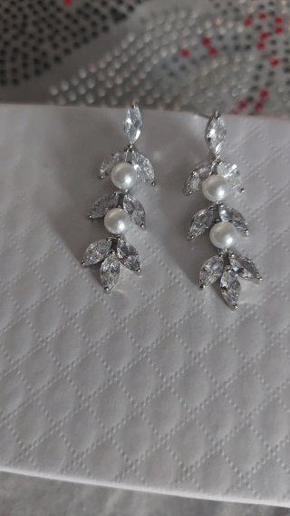 Pendientes Novia Fiesta Brillantes Perlas Plata