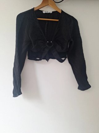 Top Negro Zara Manga Larga Talla M