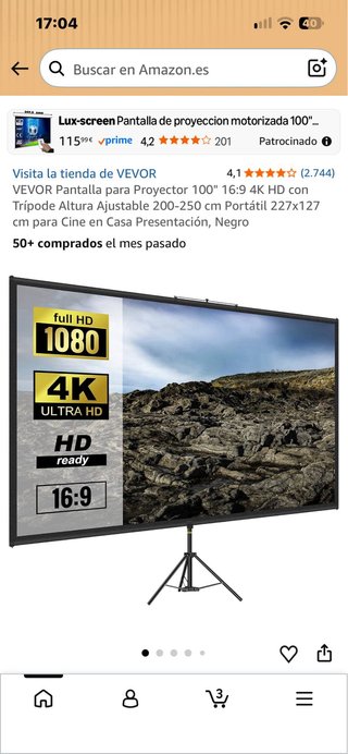 Pantalla para Proyector VEVOR 100 pulgadas
