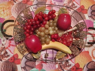 Cesto Frutta Vintage con Frutta Artificiale