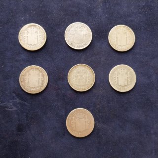 7 Monedas de Plata Una Peseta
