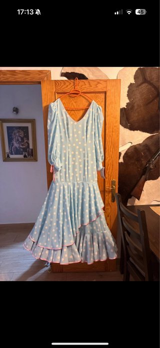 Vestido de Flamenca Azul con Lunares