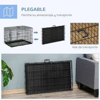Jaula Perros Plegable 90cm 2 Puertas Bandeja Negra