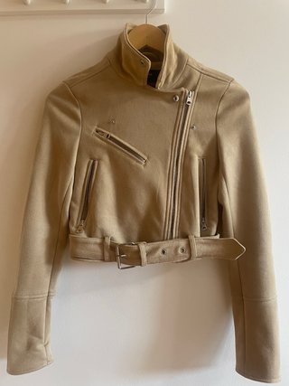 Cazadora Biker Efecto Ante Beige