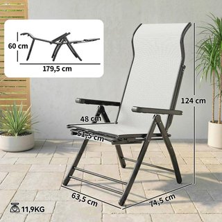 Pack 2 Sillas Jardín Plegables Reclinables Gris