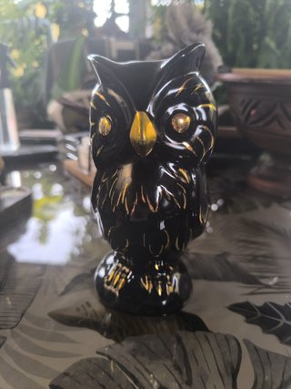 Búho Cerámica Negro y Dorado - 20cm