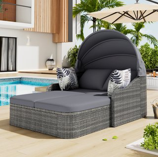 Tumbona de Jardín de Ratán con Toldo Plegable