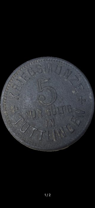 Moneta Notgeld 5 Pfennig 1917 Tuttlingen in ferro
