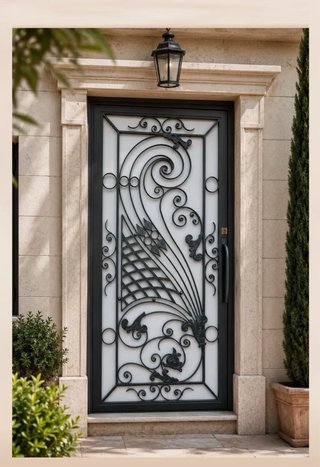 Puerta de forja con diseño ornamental