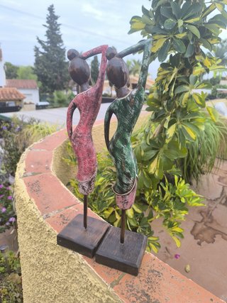 Pareja Figuras Madera Mujeres 45cm