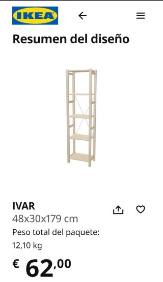 Estantería Ivar Madera 48x30x179 cm
