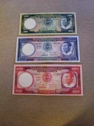 Set 3 Billetes Guinea Ecuatorial 1975