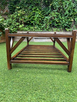 Mesa de centro de madera de teca y cristal