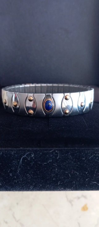 Pulsera de Acero y Oro 18 Kt con Lapislázuli