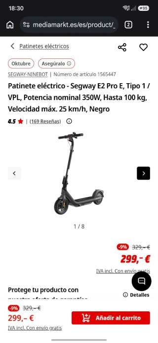 Patinete Segway Ninebot E2 Pro E con casco.