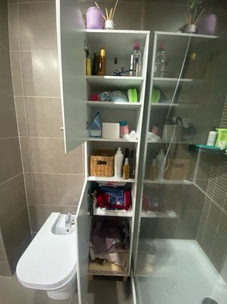 Armario baño blanco y mimbre Leroy merlin