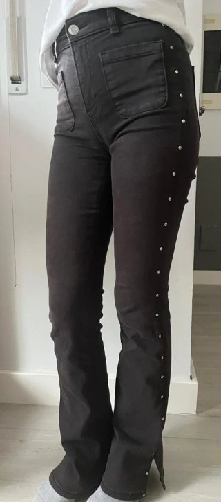 Pantalón campana tejano Negro con Tachuelas, Green