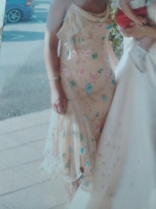 Vestido de fiesta, boda,comunión beige con flores