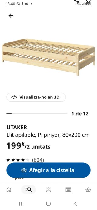 2 Camas IKEA UTÅKER 80x200 Madera