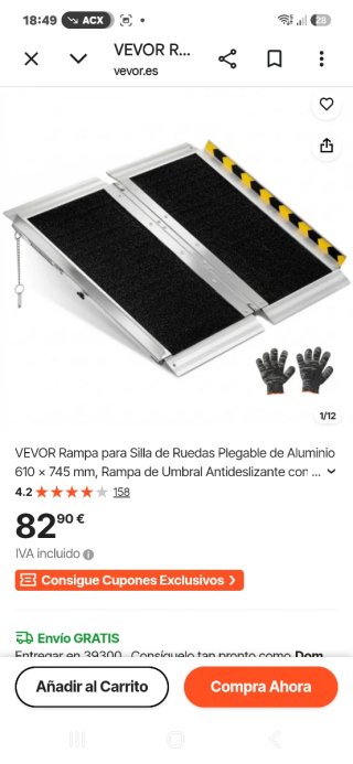 Rampa Plegable VEVOR Aluminio Silla Ruedas, motos