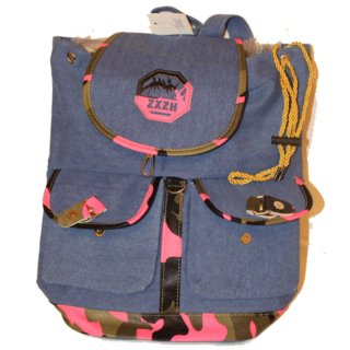 Mochila lona azul con el interior forrado