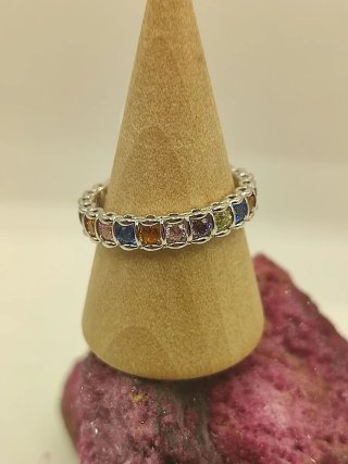 Anillo Eternity Multicolor Baño Platino