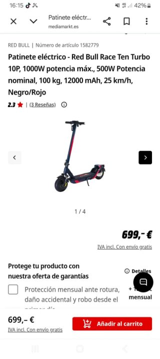 Patinete Eléctrico Red Bull Race Ten Turbo