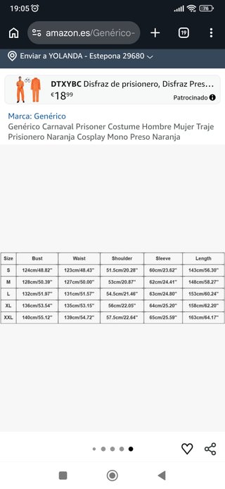Disfraz de Preso Naranja Talla L